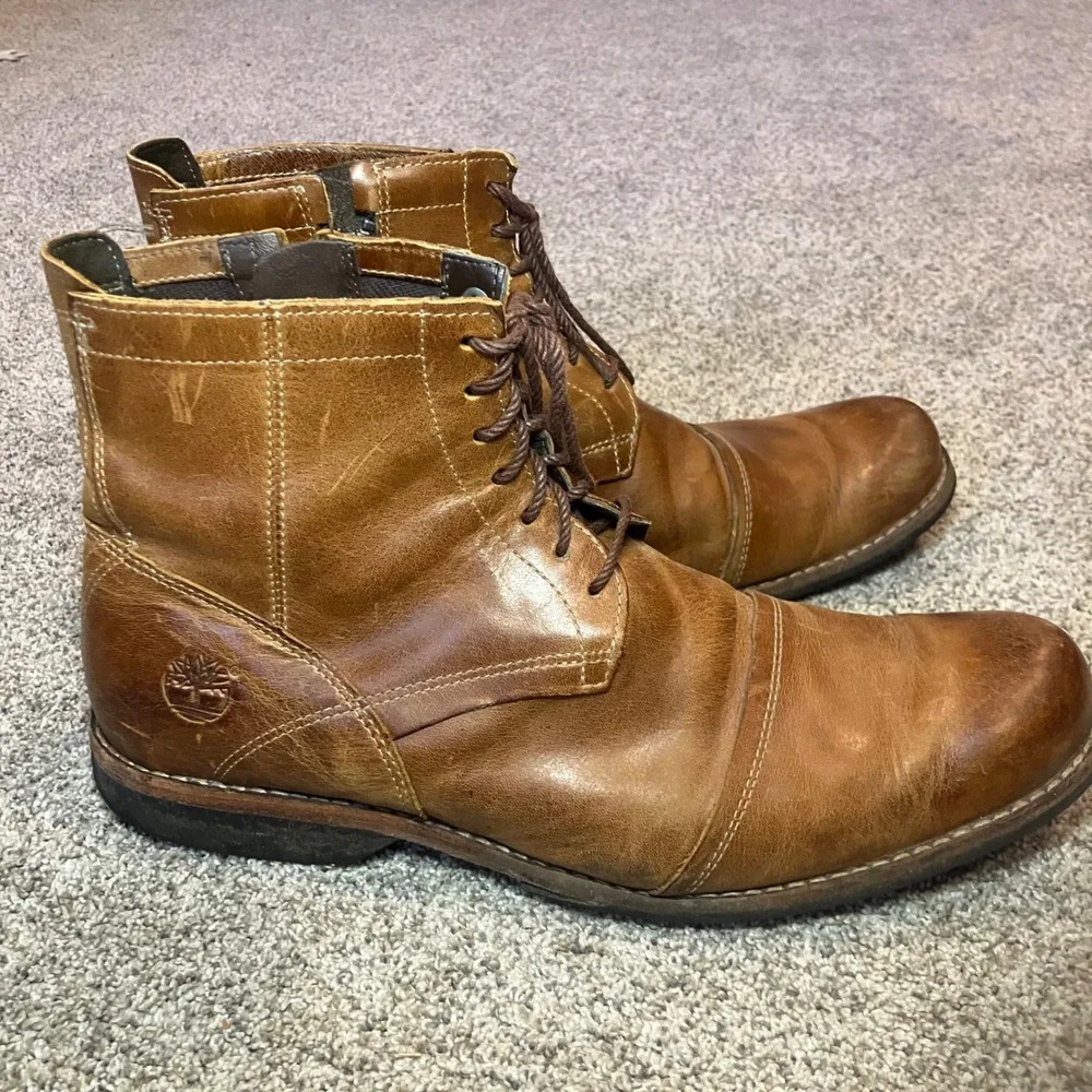 Timberland Earthkeepers Mens Brown Leather Side Zip Cap Toe Boots 19558 Size 8 Timberland Earthkeepers City 6 Zip Cap Toe BOOTS Tan Brown  main image 2